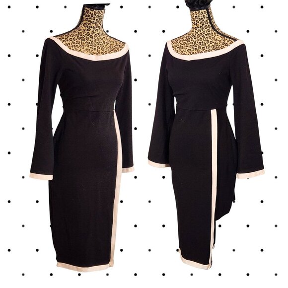 Stretchy black dress with white detail - Picture 2 of 3